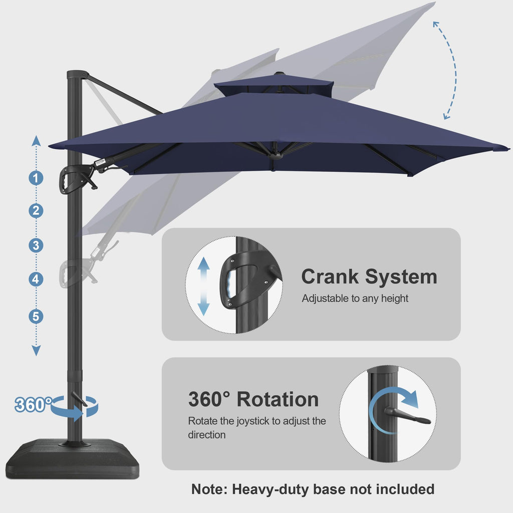 10x10 FT Square Navy Blue Cantilever Patio Umbrella X682502