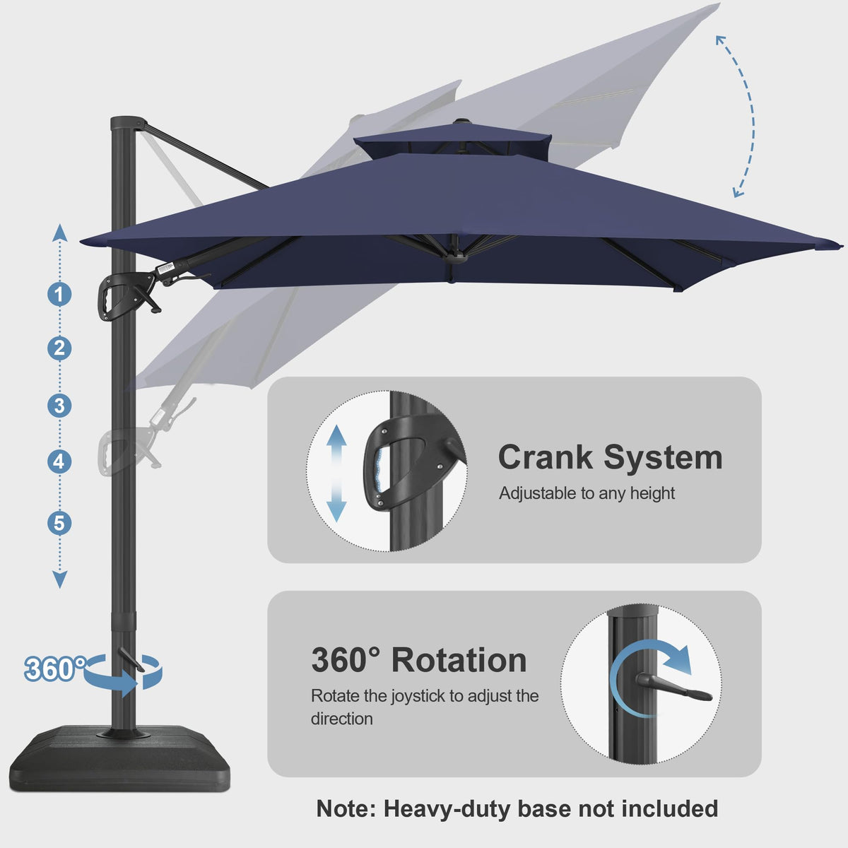 10x10 FT Square Navy Blue Cantilever Patio Umbrella X682502