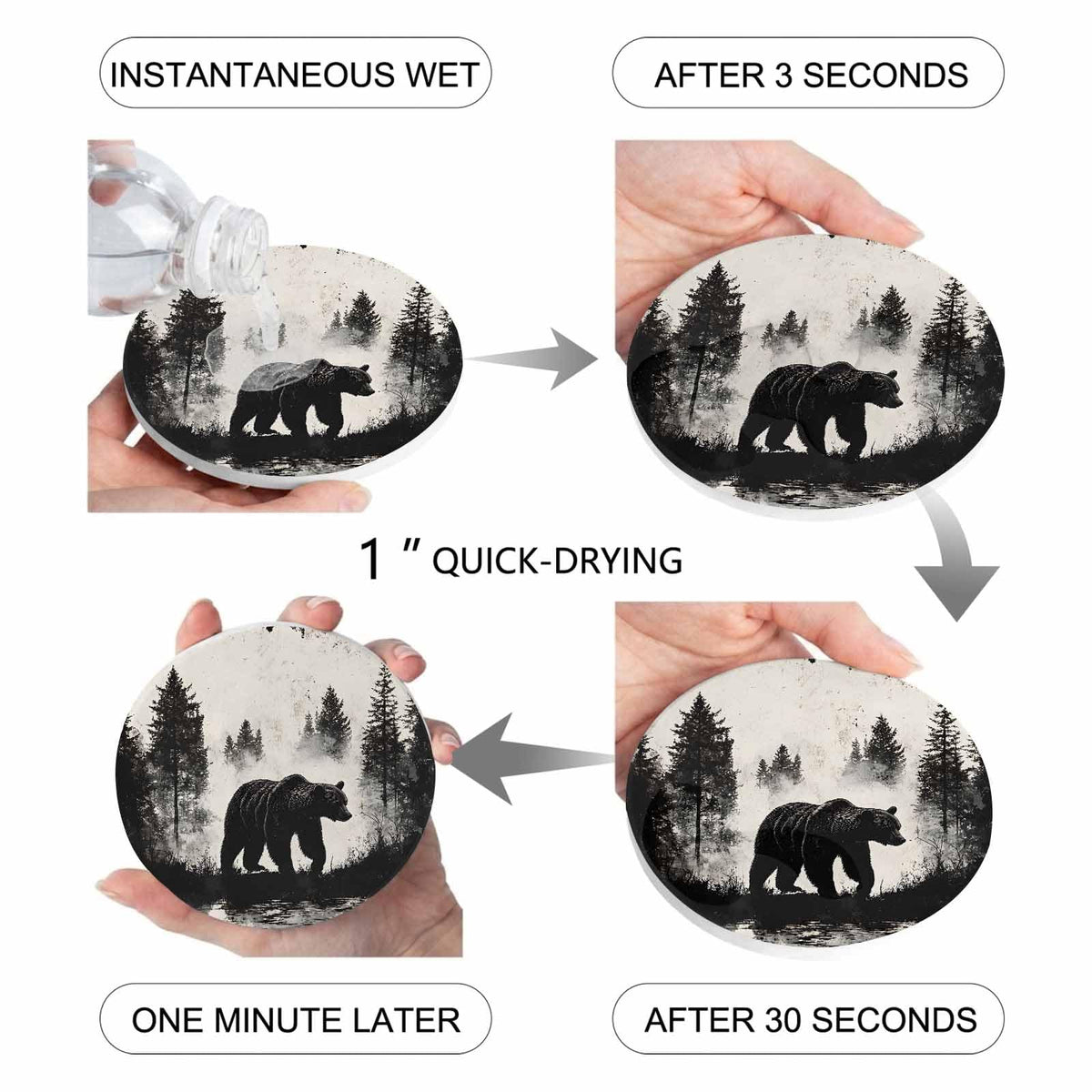 Black Absorbent Round Ceramic Coasters Set of 6 G6089