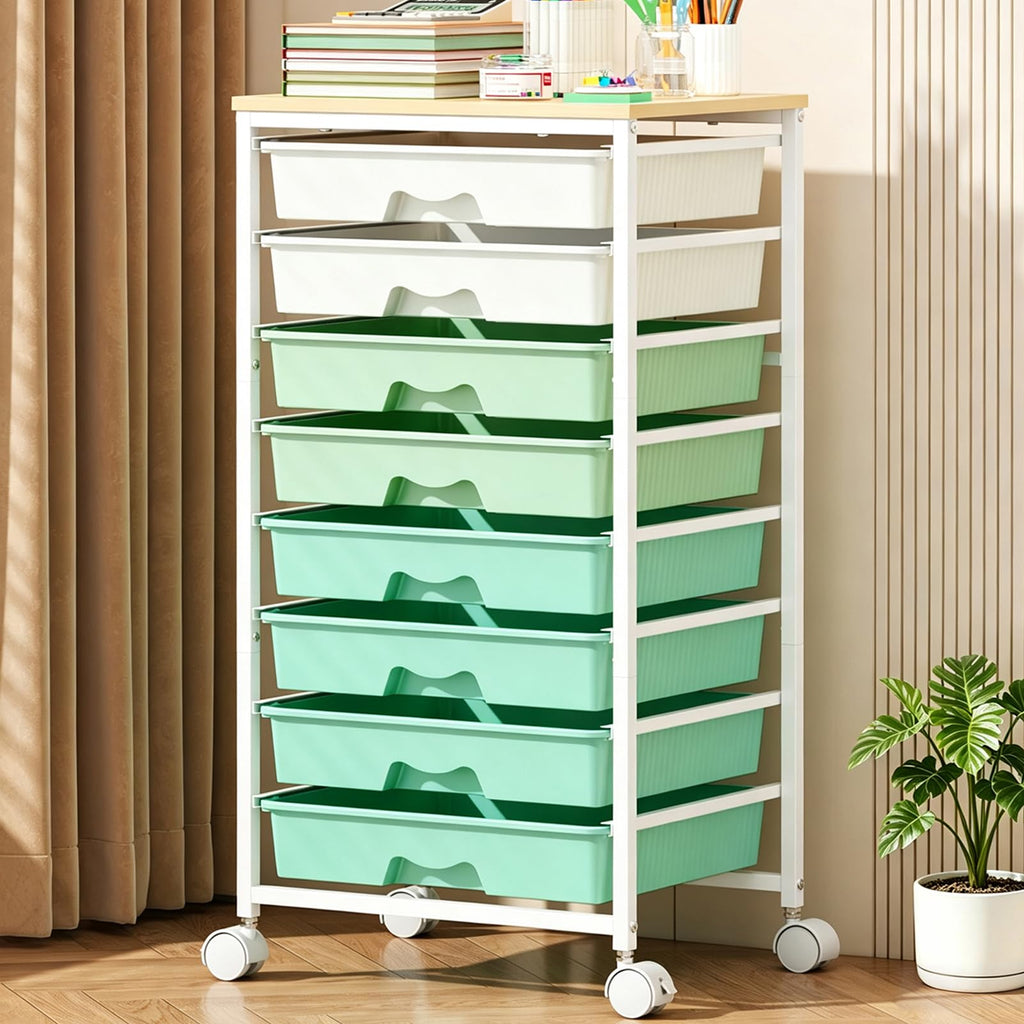 Green Rolling Cart with 8 Drawers W595089