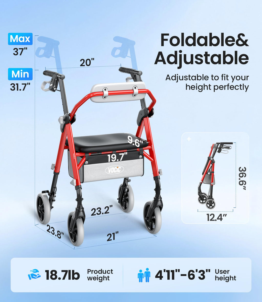 Foldable Rollator Walker with Seat H737448