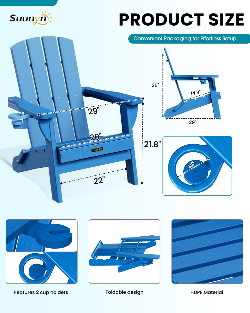Folding Adirondack Chair with 2 Cup Holders Z98333