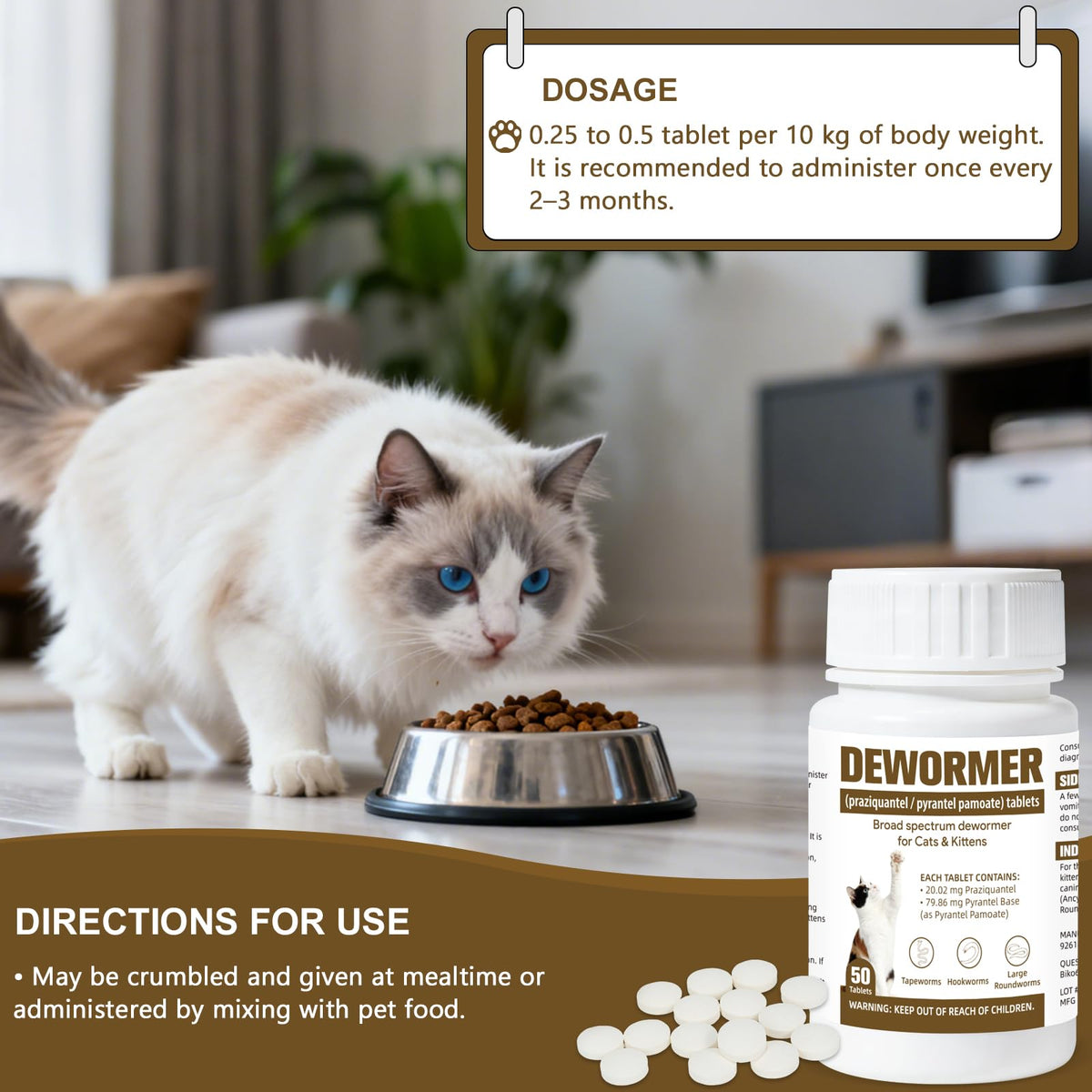 Broad-Spectrum Dewormer for Cats & Kittens, 50 Tablets Y895