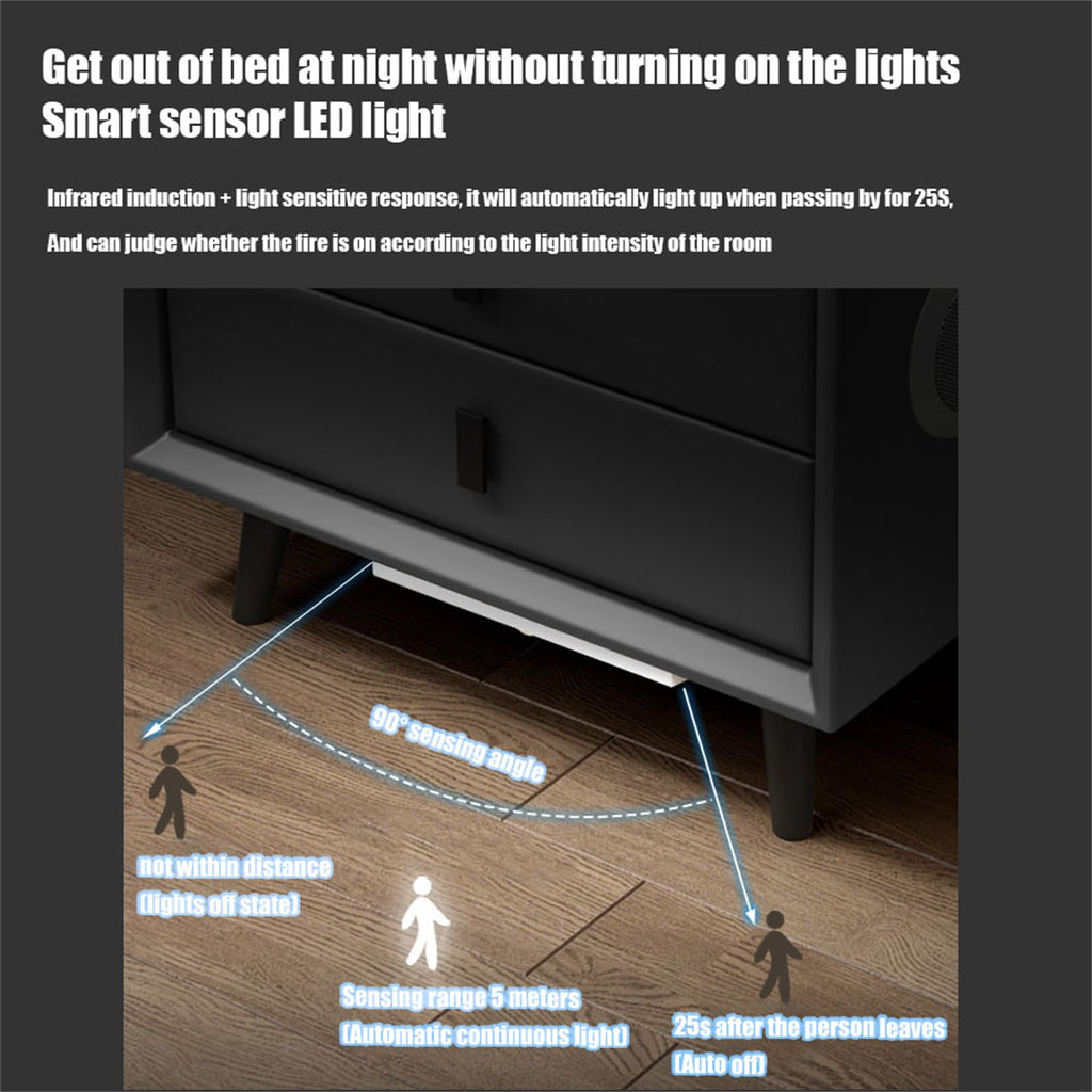 Smart Bedroom Nightstand with Fingerprint Lock and LED Lights Y42116