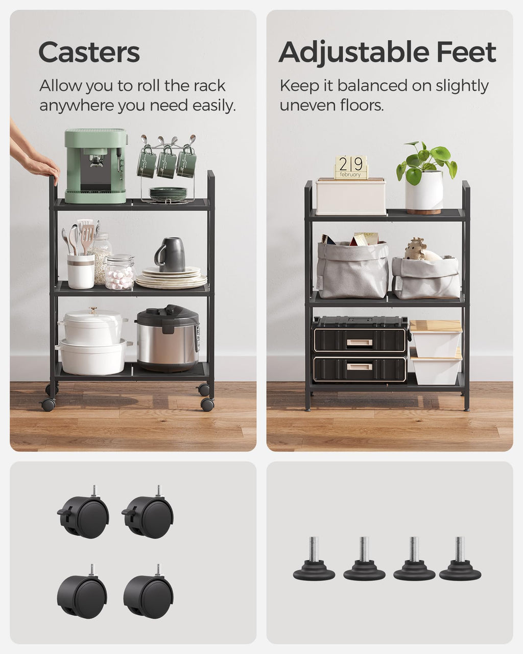 3-Tier Steel Storage Rack with Wheels T60389