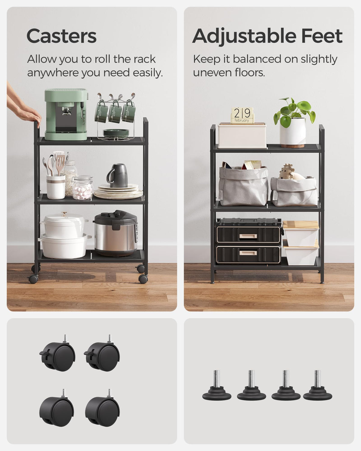 3-Tier Steel Storage Rack with Wheels T60389