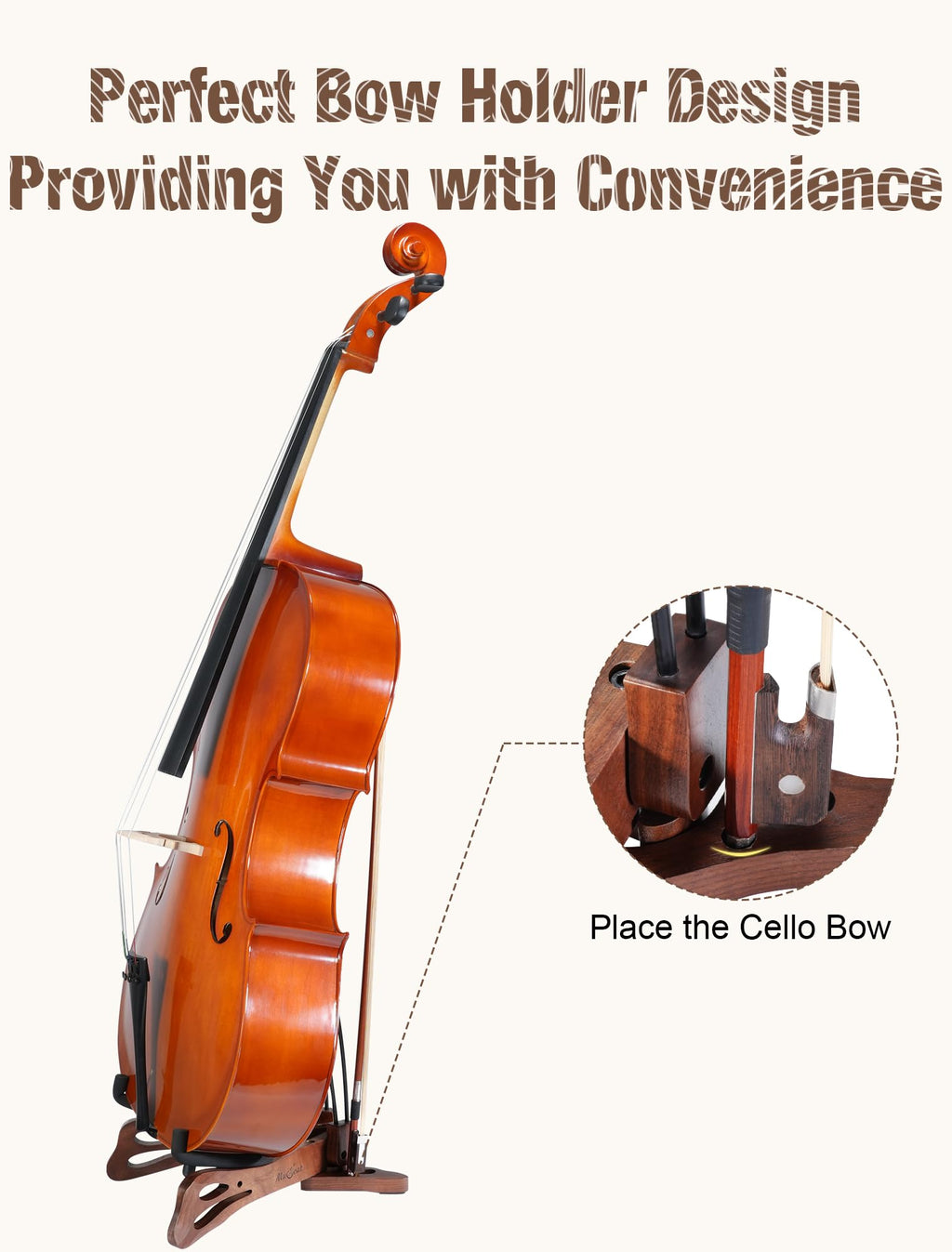 Walnut Cello Stand with Bow Holder G1369