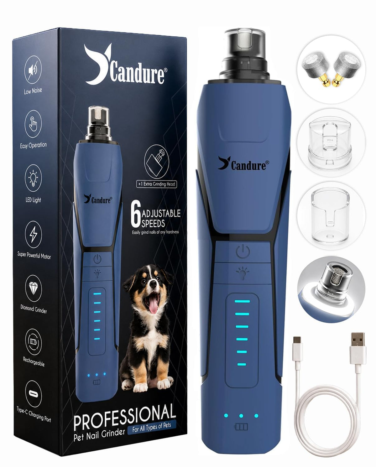 Quiet Rechargeable Dog Nail Grinder with LED Light T4635