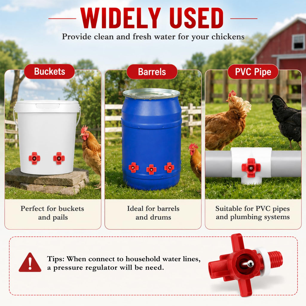 15 Pack Chicken Nipples Waterer with PVC Tee Fittings G219