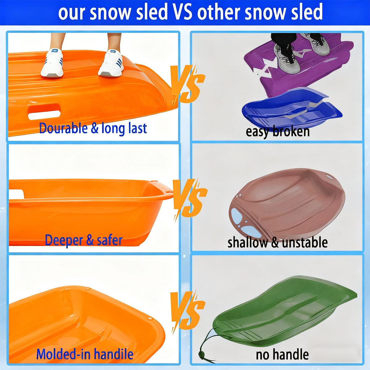 Cold Resistant Flexible Snow Sled with Pull Rope & Handles 35 Inch A631651