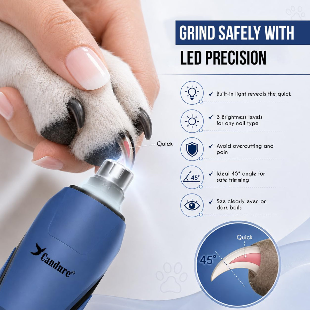 Quiet Rechargeable Dog Nail Grinder with LED Light T4635
