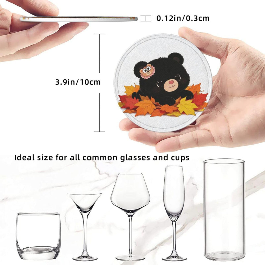 Black Bear Leather Coasters Set of 6 with Holder J24920