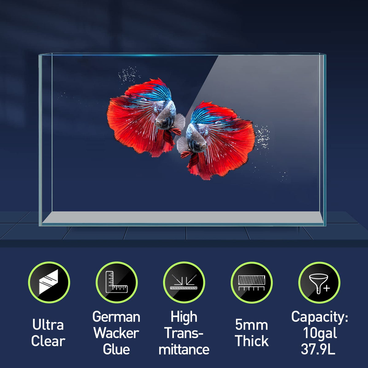 10 Gallon Ultra Clear Rimless Low Iron Glass Fish Tank H451619