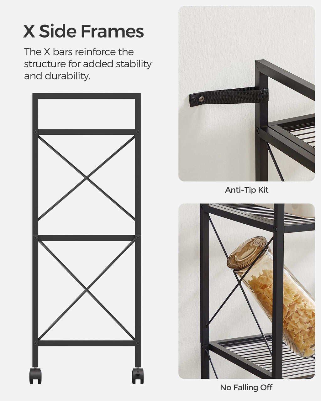 3-Tier Steel Storage Rack with Wheels T60389