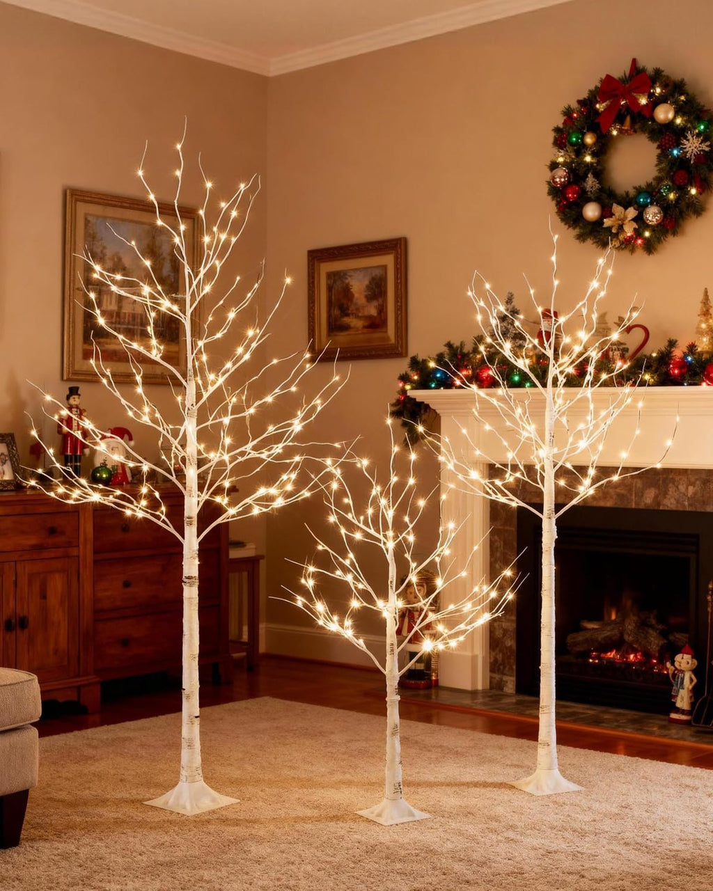 Lighted Birch Tree Set 4ft 6ft 8ft 512 Warm White LEDs F86059
