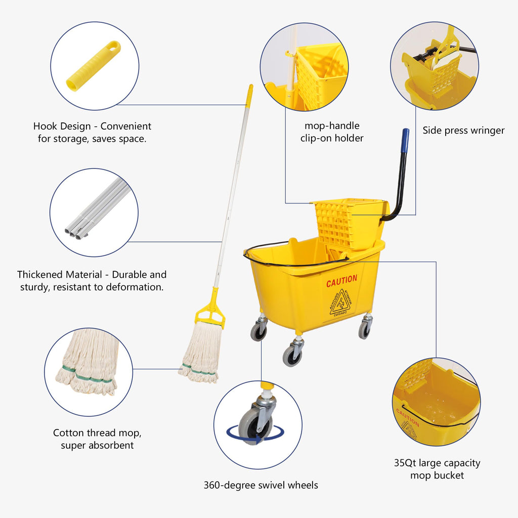 35Qt. Side-Press Mop Bucket and Wringer Combo on Wheels, Yellow H785060