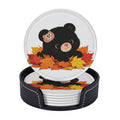 Black Bear Leather Coasters Set of 6 with Holder J24920
