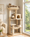 Beige 56.3" 6-Tier Cat Tree with Hammock and Condo Y745550