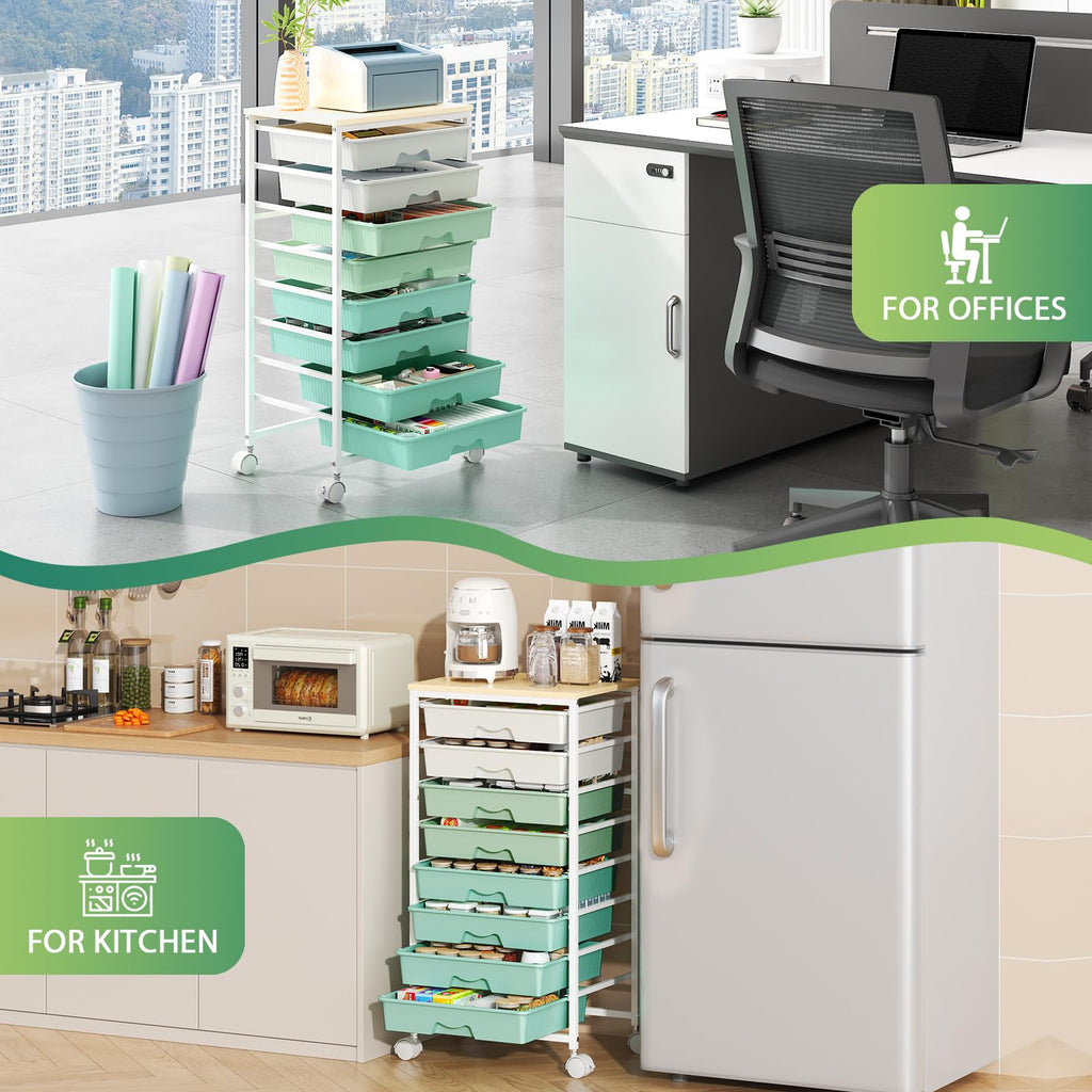 Green Rolling Cart with 8 Drawers W595089
