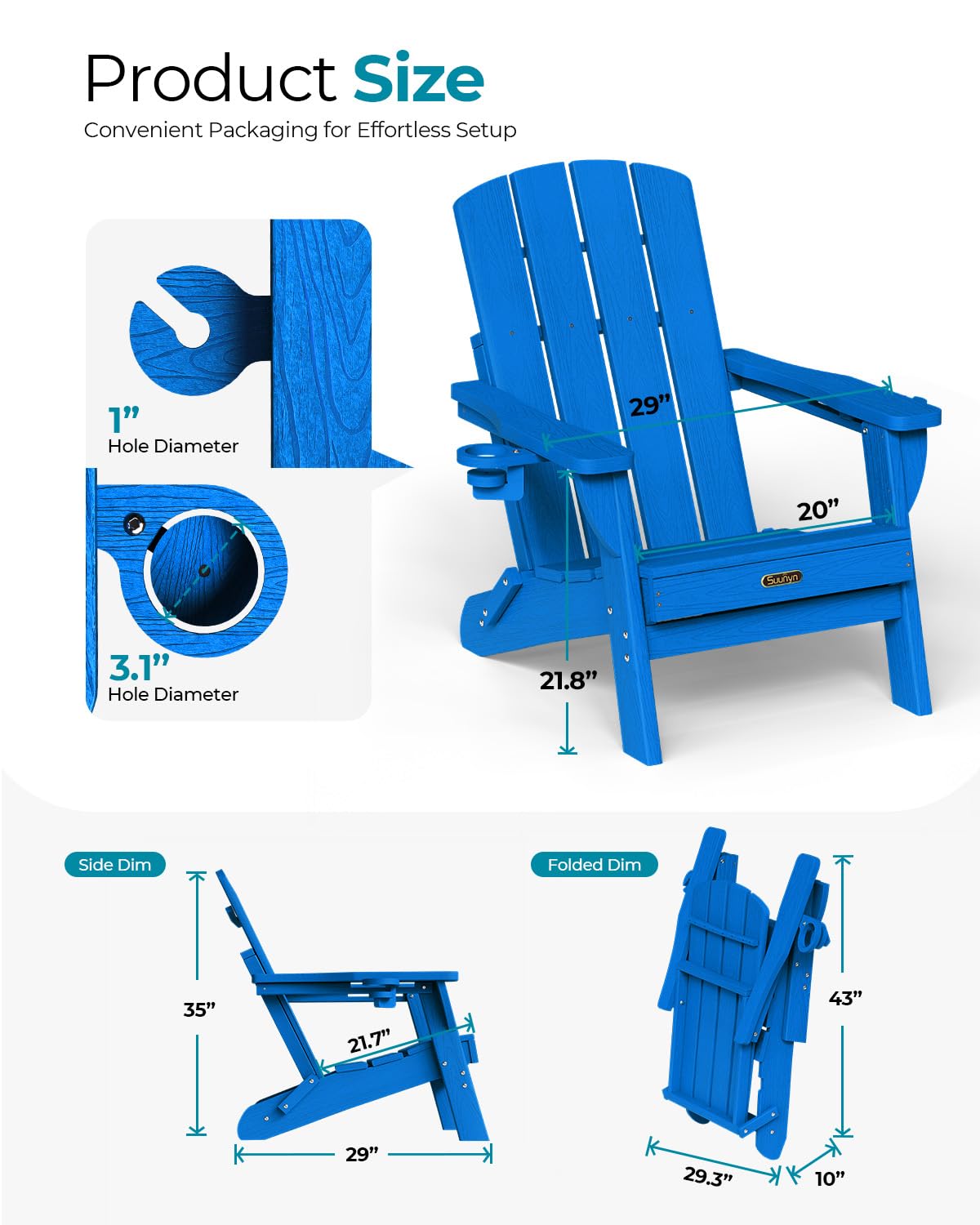 Folding Adirondack Chair with 2 Cup Holders Z98333