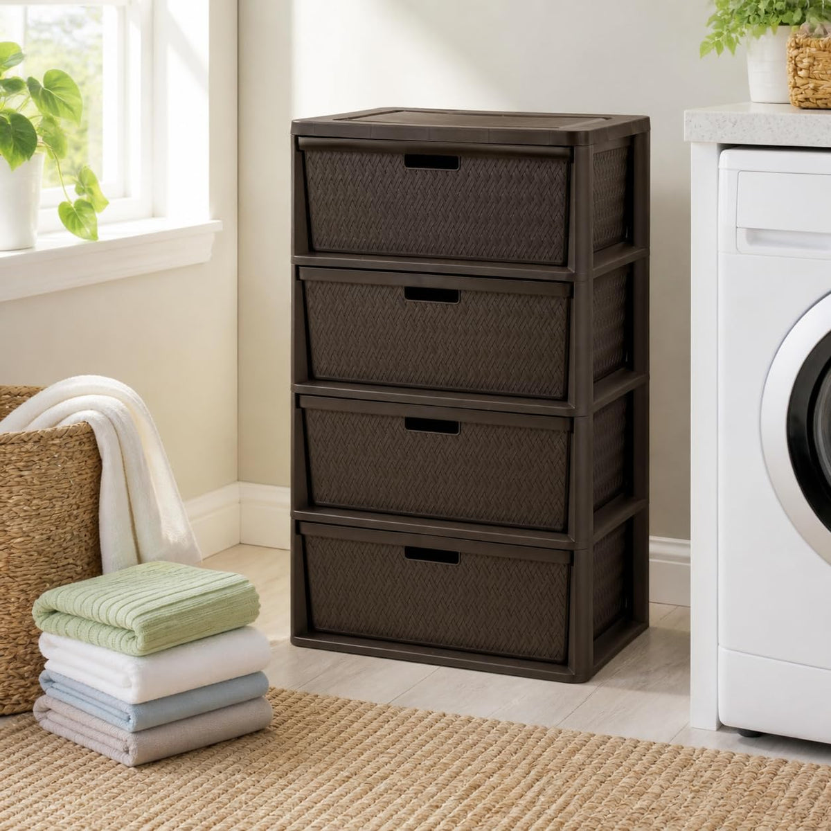 Brown 4 Drawer Plastic Storage Tower L581547