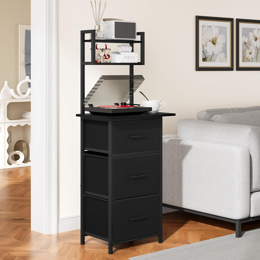 3 Drawer Tall File Cabinet with Extended Desktop, Black B126