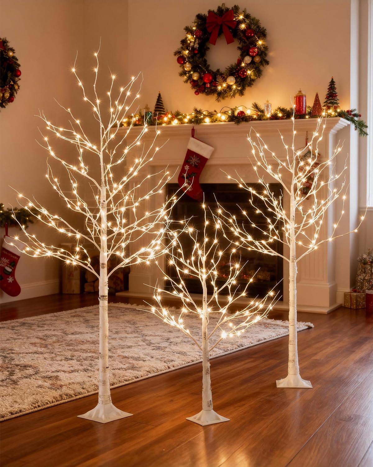 Lighted Birch Tree Set 4ft 6ft 8ft 512 Warm White LEDs F86059
