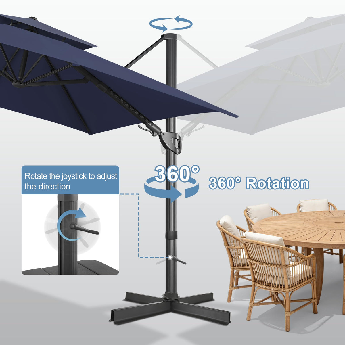 10x10 FT Square Navy Blue Cantilever Patio Umbrella X682502