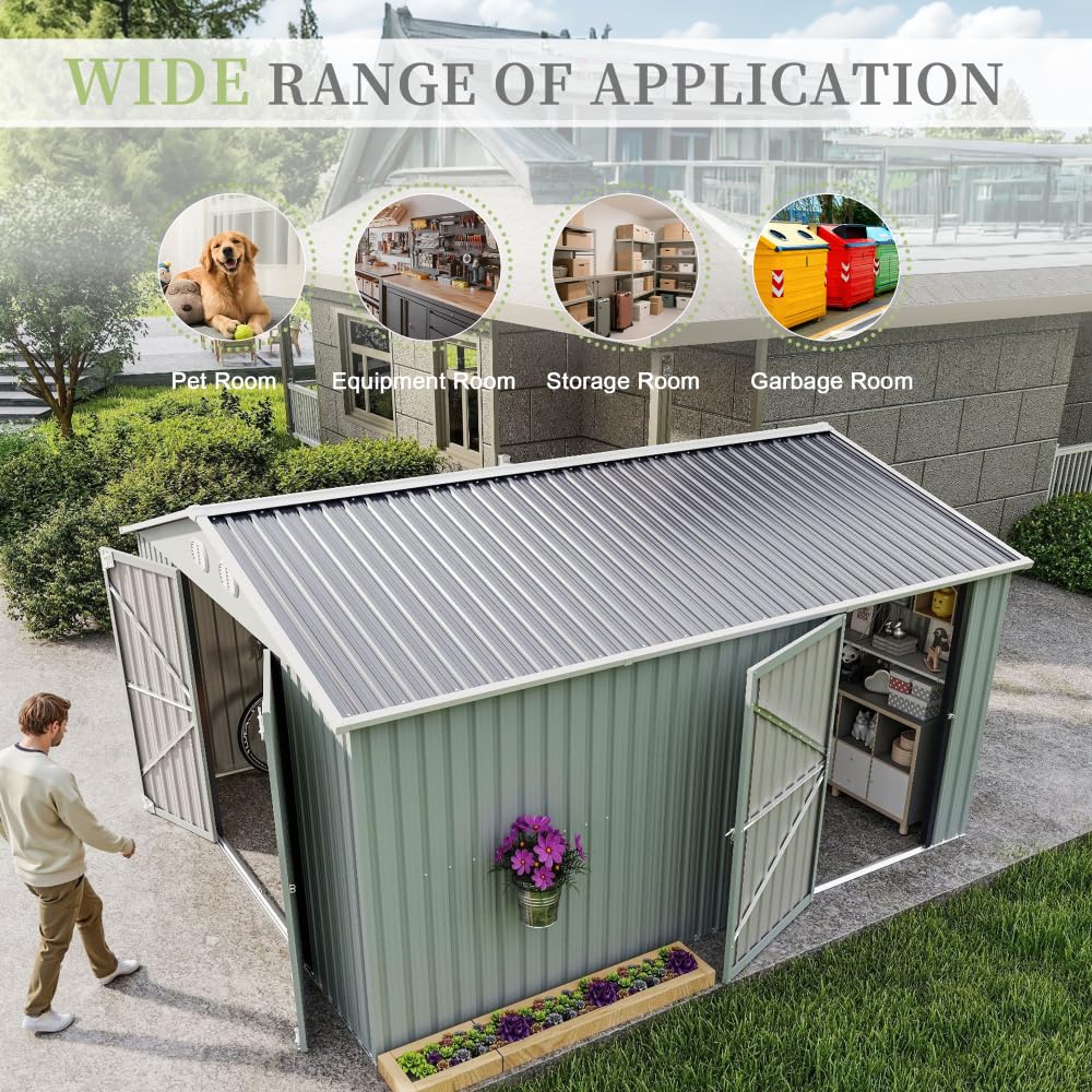 10x12 FT White Metal Storage Shed H665