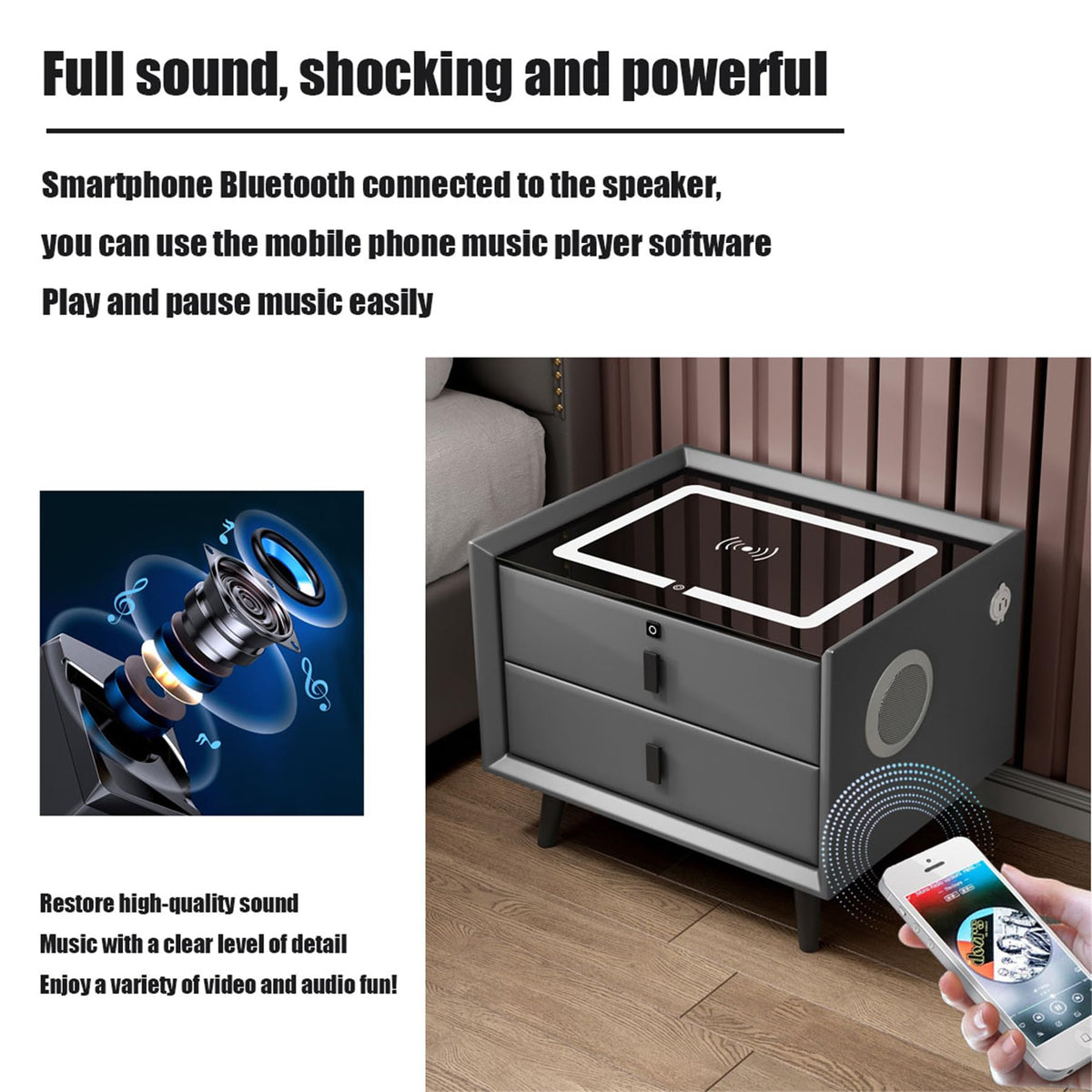 Smart Bedroom Nightstand with Fingerprint Lock and LED Lights Y42116
