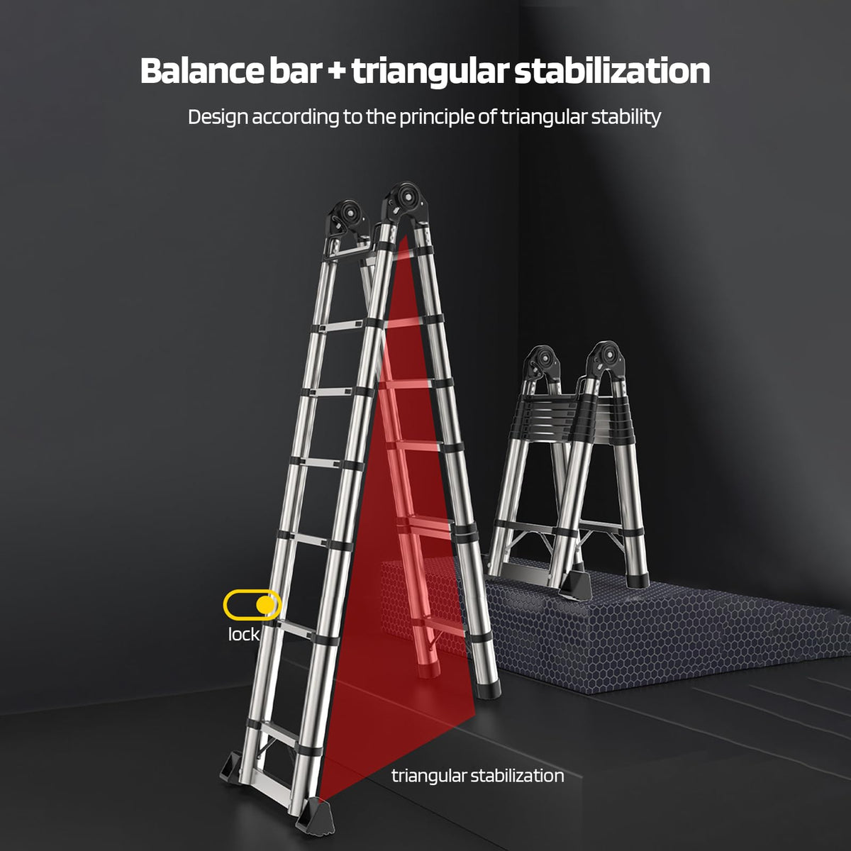 Telescoping Ladder with Locking Mechanism, Heavy Duty Aluminum 330 lbs B5018