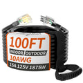 100ft 10 Gauge Waterproof Outdoor Extension Cord Black I23231