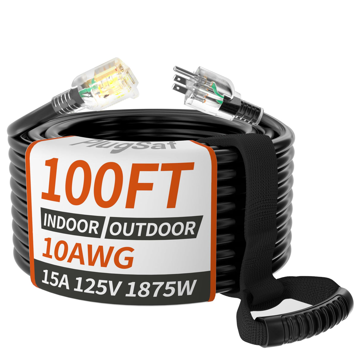 100ft 10 Gauge Waterproof Outdoor Extension Cord Black I23231
