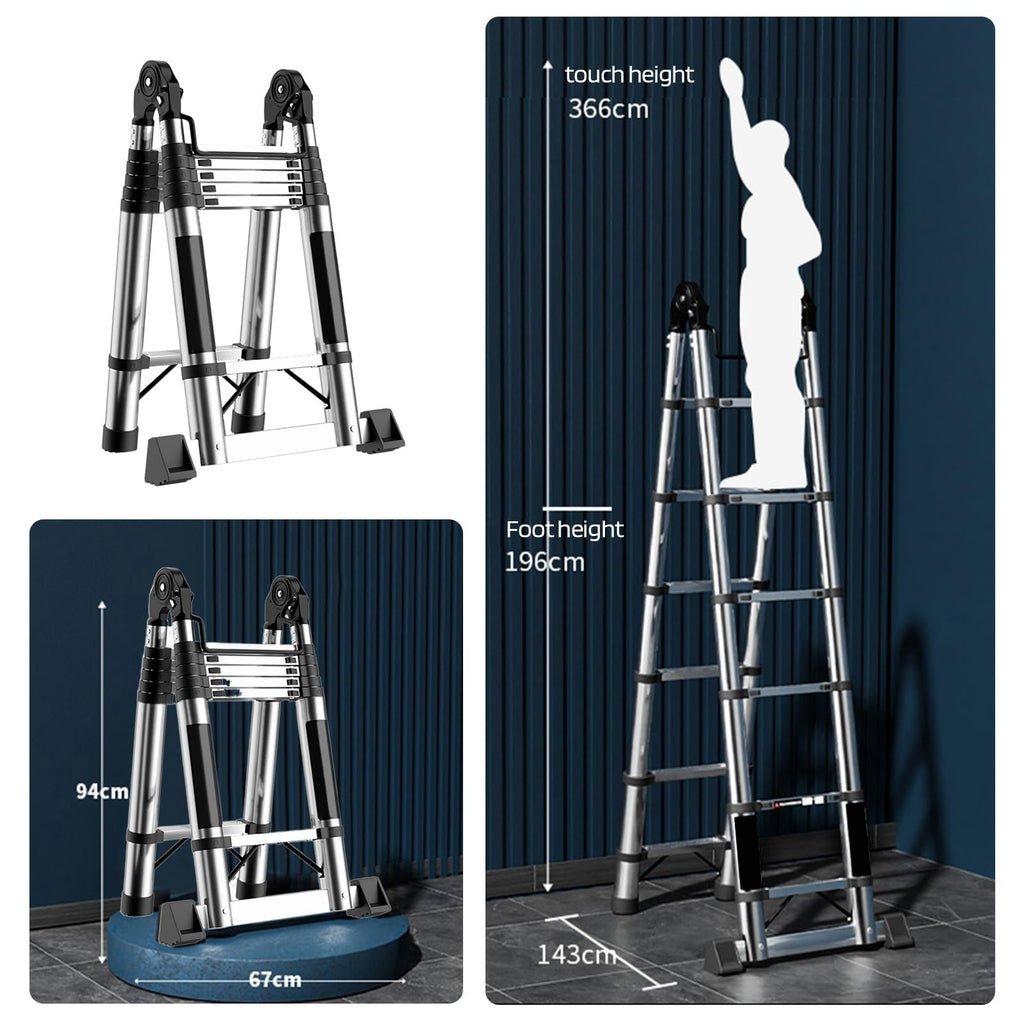 Telescoping Ladder with Locking Mechanism, Heavy Duty Aluminum 330 lbs B5018