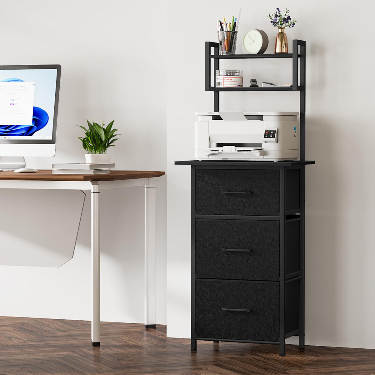 3 Drawer Tall File Cabinet with Extended Desktop, Black B126