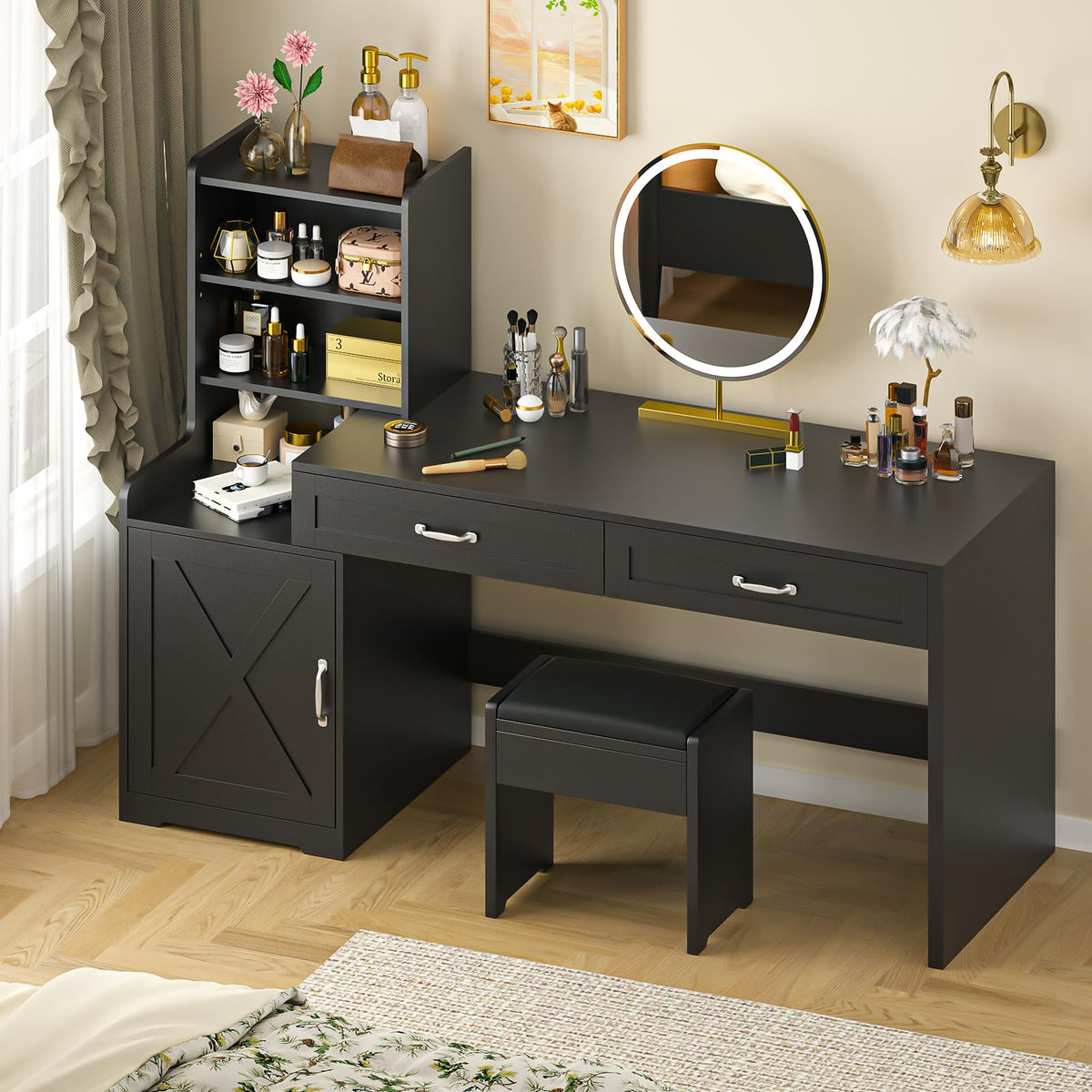 60" Computer Desk with Drawers & Bookshelves I61528