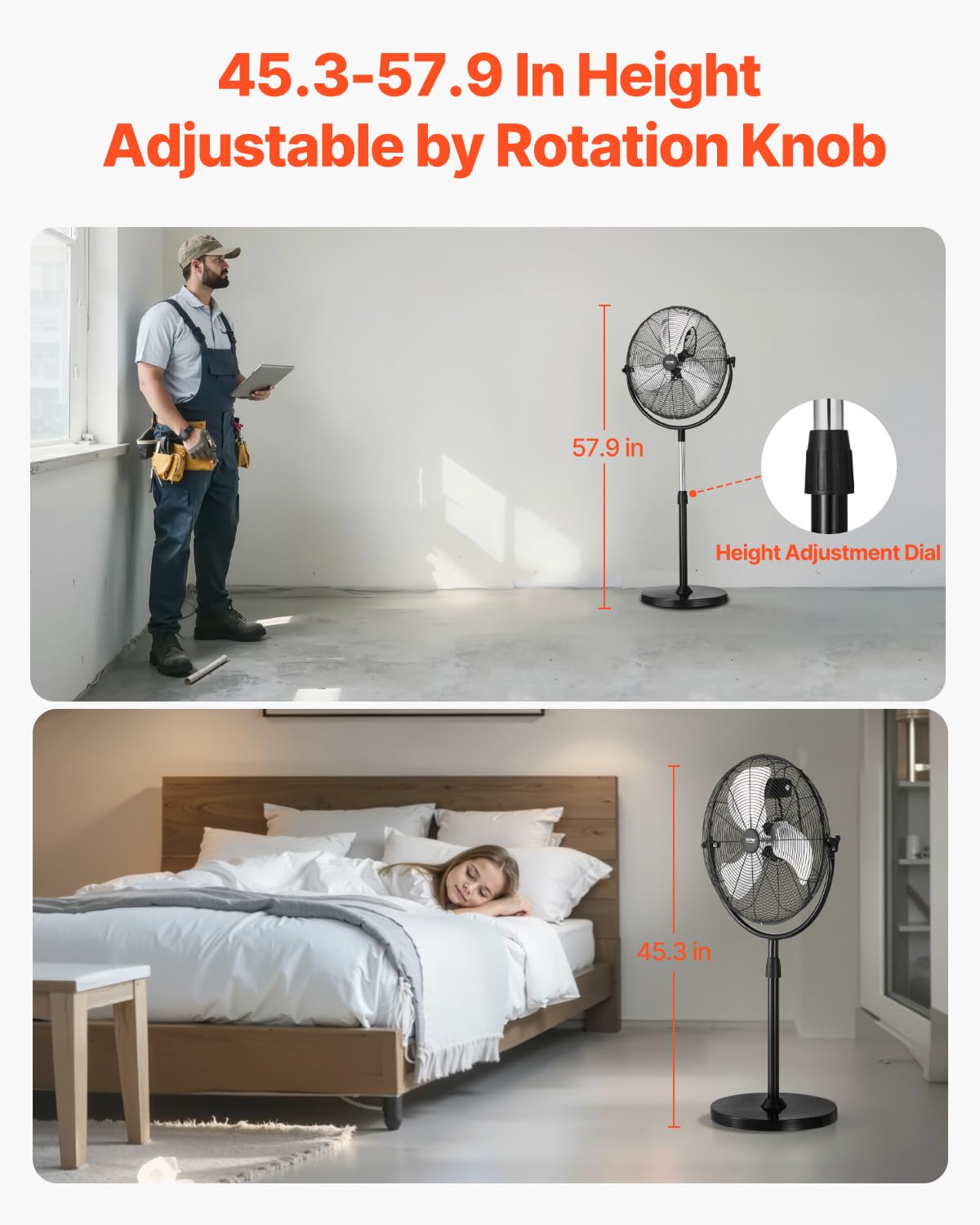 18 Inch Adjustable Height Standing Fan with 3 Speeds, Black Y95207