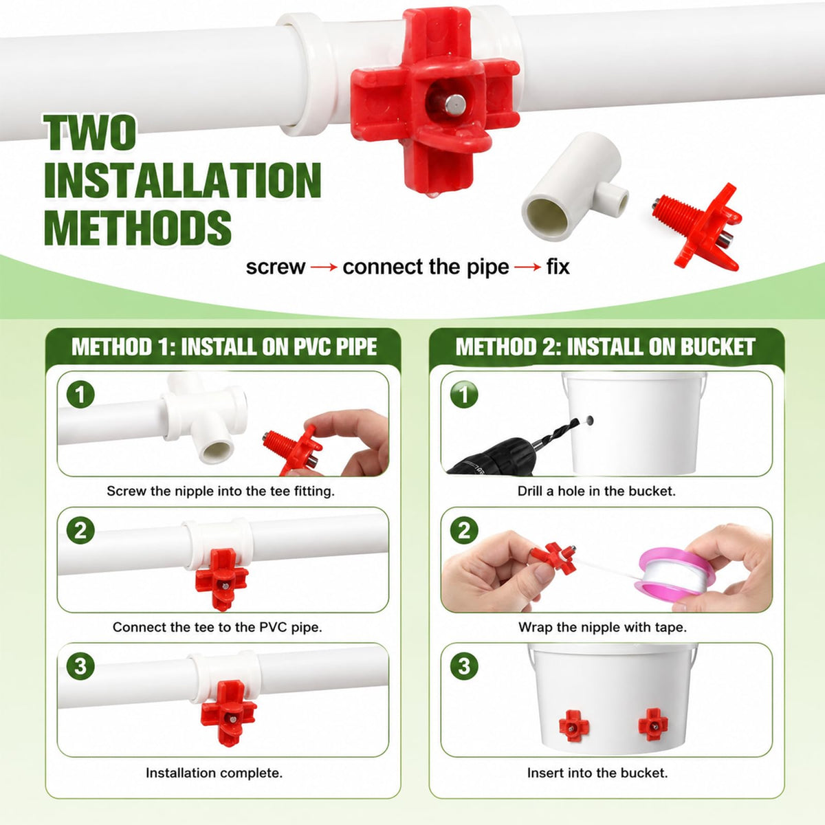 15 Pack Chicken Nipples Waterer with PVC Tee Fittings G219