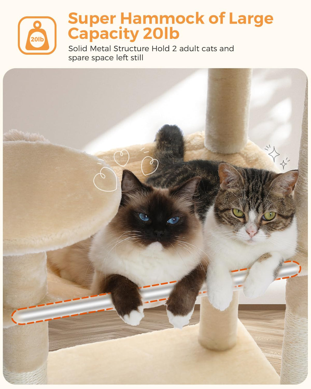Beige 56.3" 6-Tier Cat Tree with Hammock and Condo Y745550