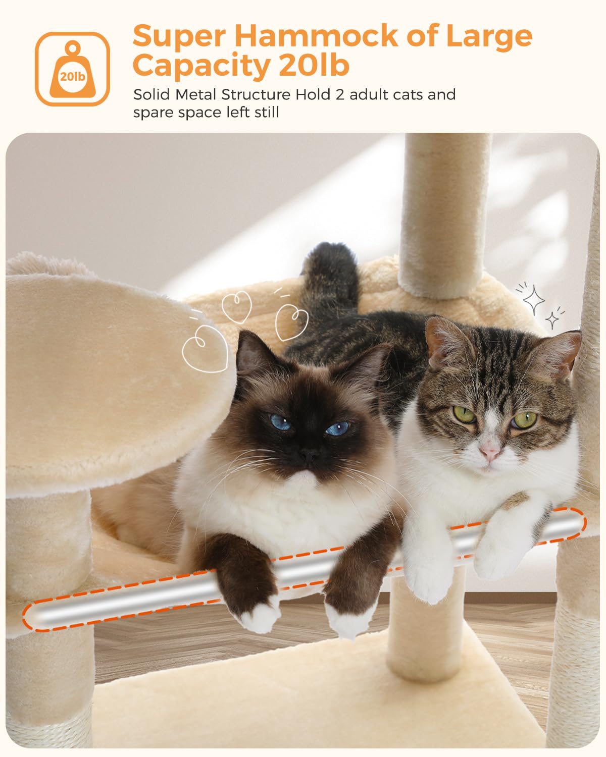 Beige 56.3" 6-Tier Cat Tree with Hammock and Condo Y745550