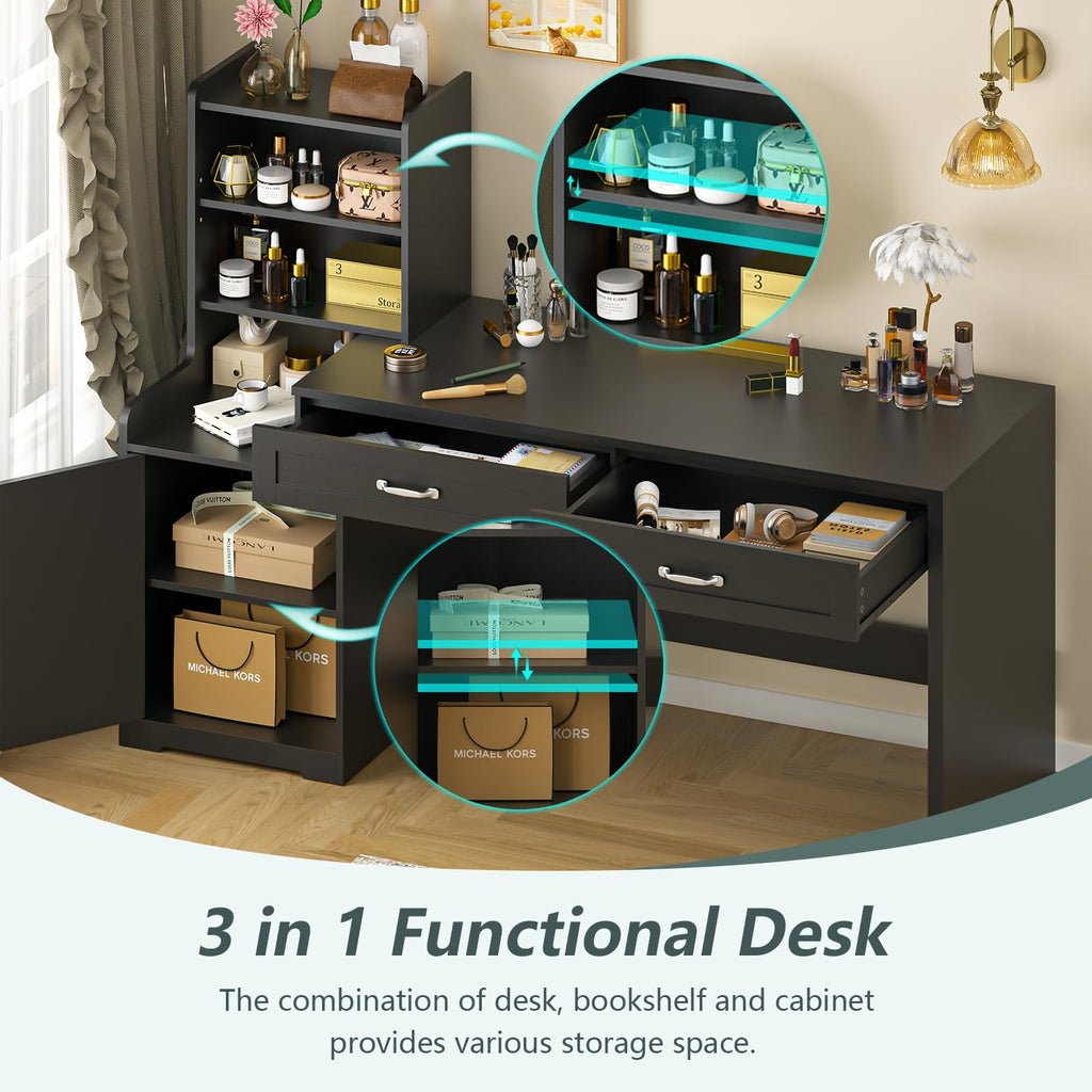 60" Computer Desk with Drawers & Bookshelves I61528