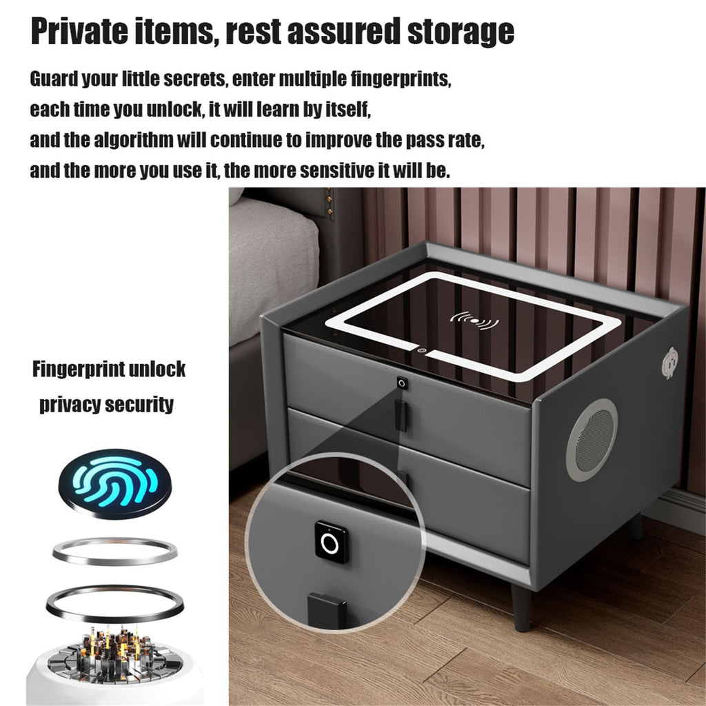 Smart Bedroom Nightstand with Fingerprint Lock and LED Lights Y42116