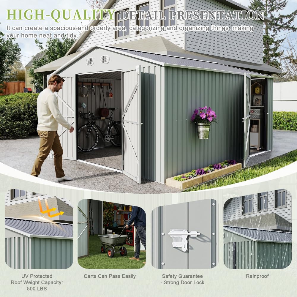 10x12 FT White Metal Storage Shed H665