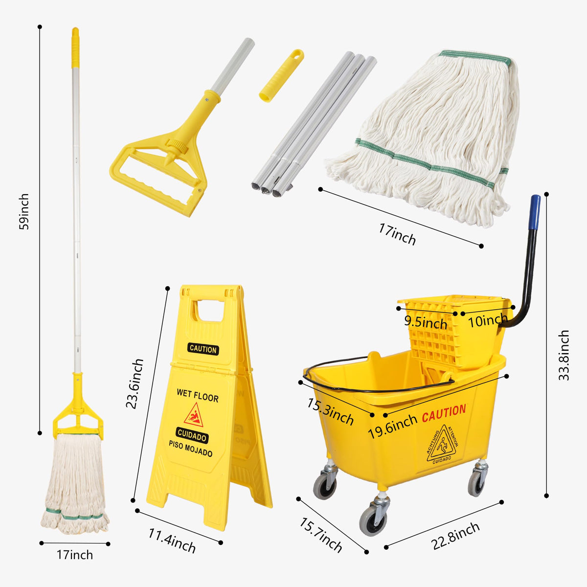 35Qt. Side-Press Mop Bucket and Wringer Combo on Wheels, Yellow H785060