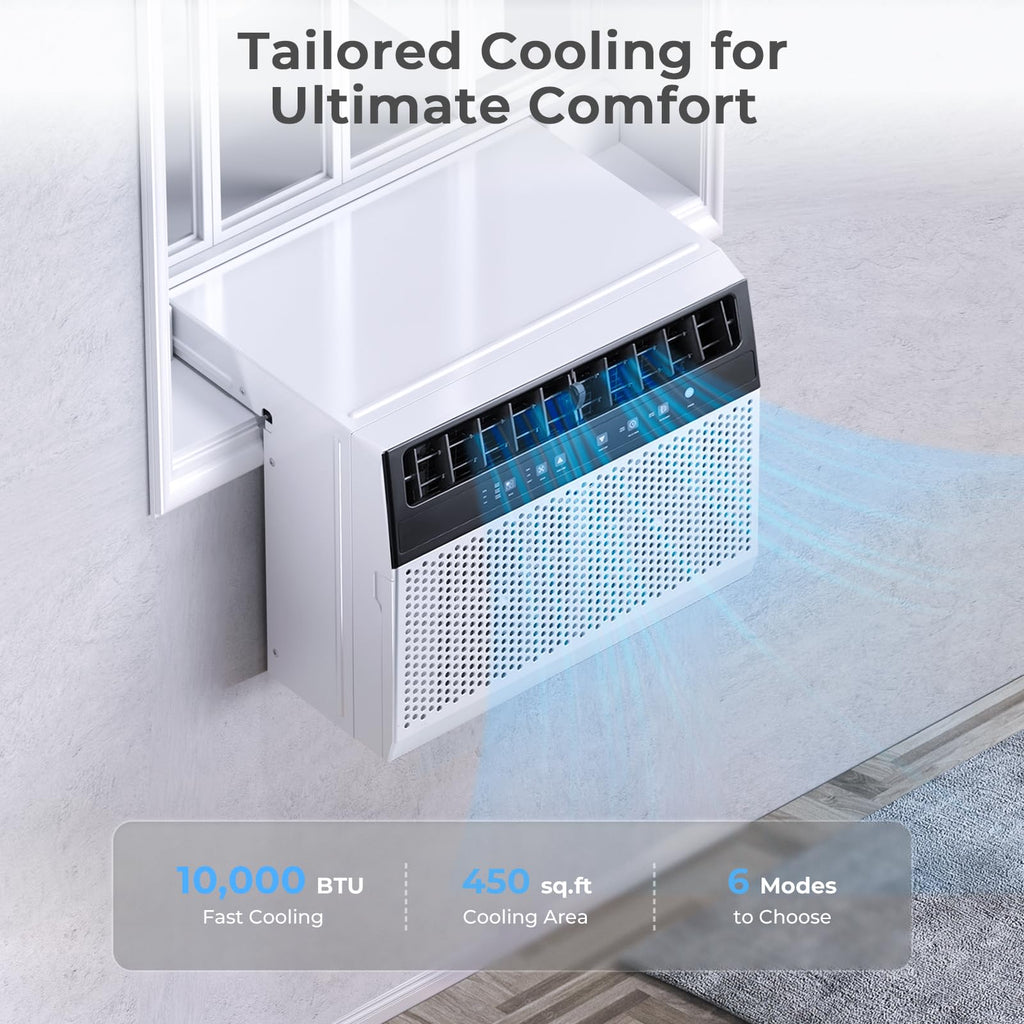 U-Shaped 10,000BTU Window Air Conditioner with Full Window View, Ivory White L944345