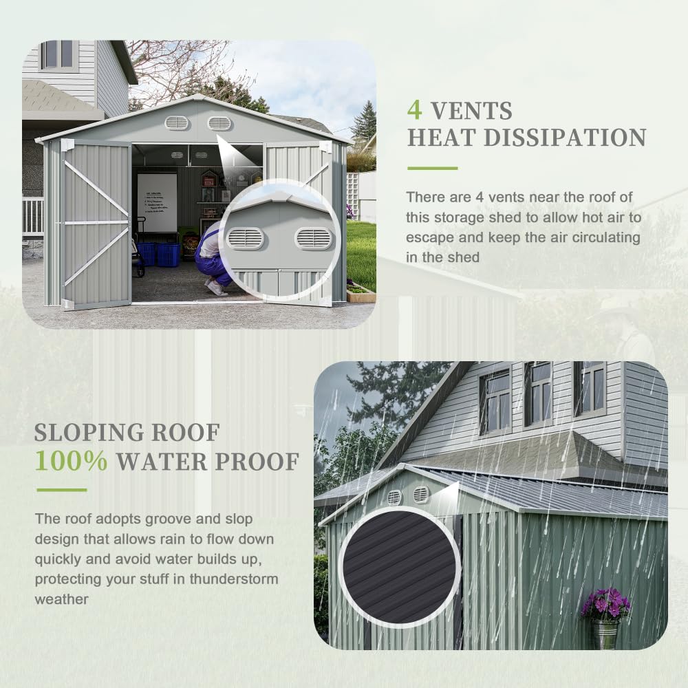 10x12 FT White Metal Storage Shed H665