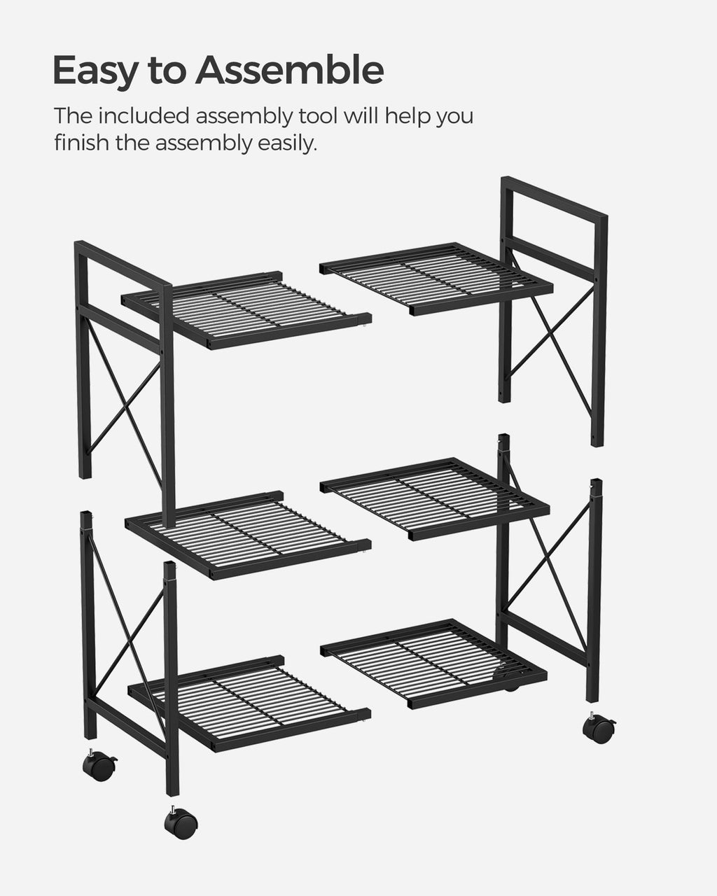 3-Tier Steel Storage Rack with Wheels T60389