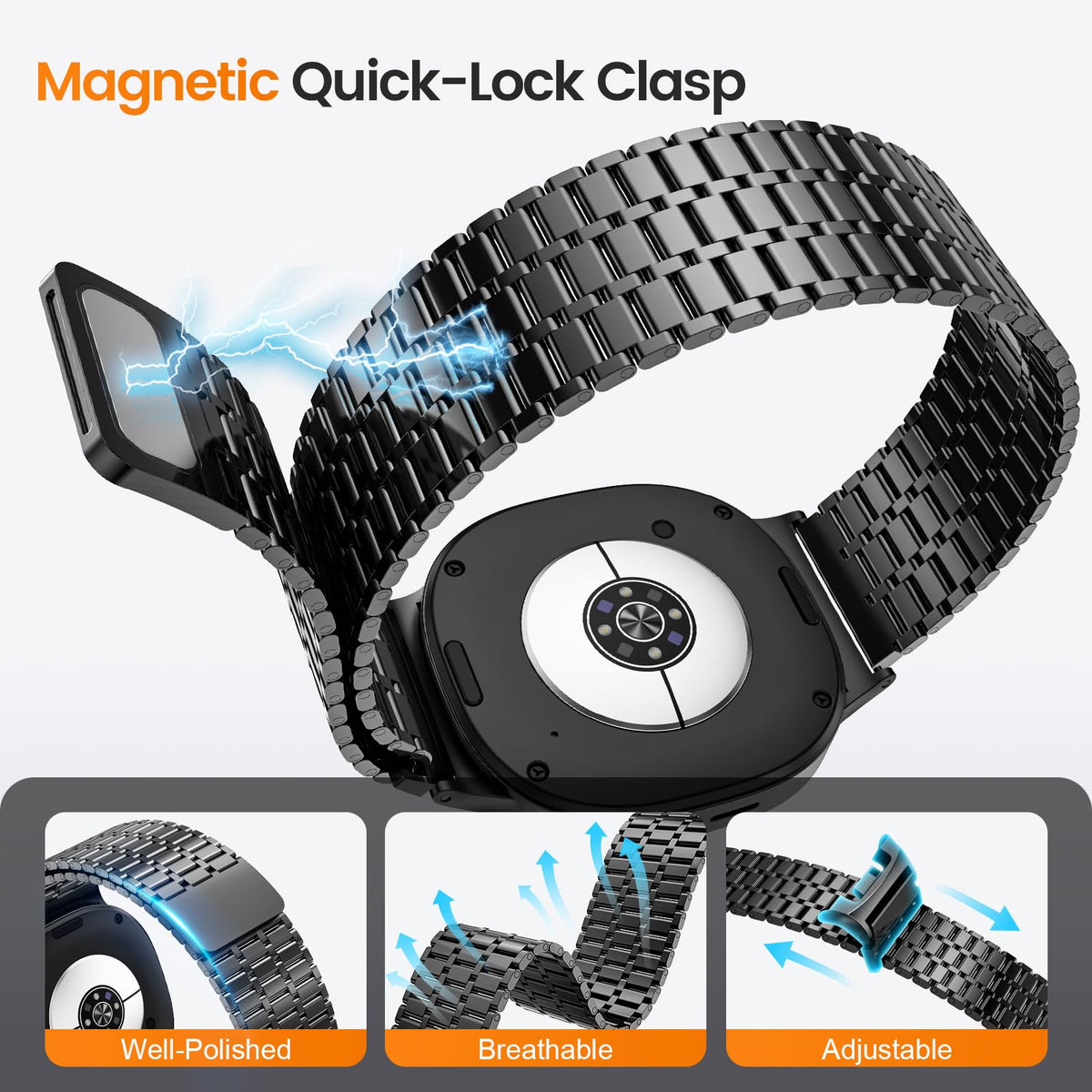 Magnetic Metal Band for Galaxy Watch 9 8 40mm 44mm/8 Classic 46mm B455