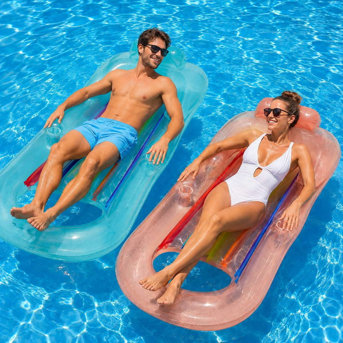 Adult Size Pool Floats Lounger with Cup Holder 2 Pack K936449