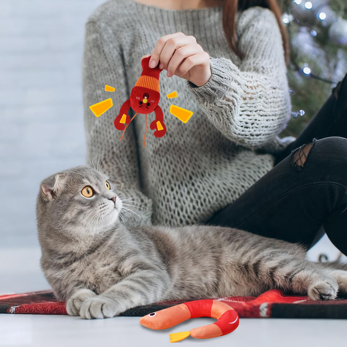 2 Pcs Catnip Plush Cat Toys with Bells Y3000